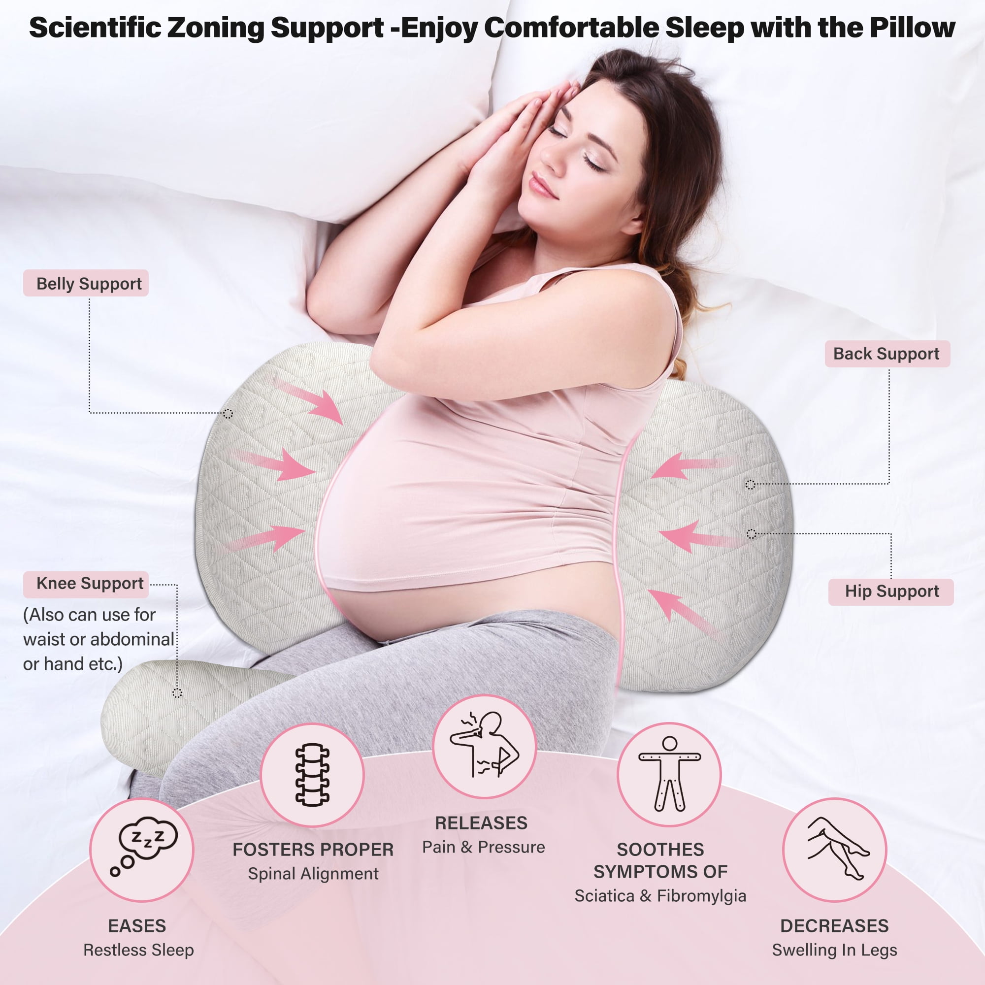 CZL Pregnancy Pillow for Women Sleeping, Ergonomic Maternity Body Pillow Support for Back, Belly, Legs, Hips, Small Portable Pregnancy Pillows with Detachable & Washable Cover (Light Gray)