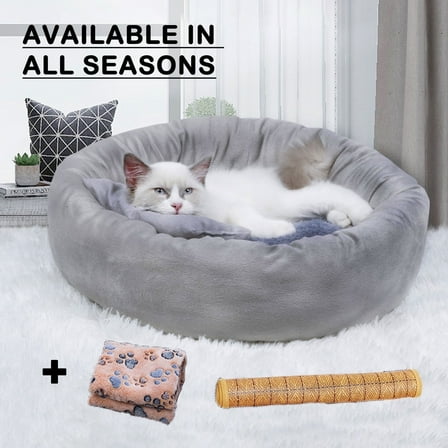 Byepica Pet Cat Round Bed Dog Cushion Bed Calming Soft Sleeping Bed with Pillow for Small Dog & Indoor Cats