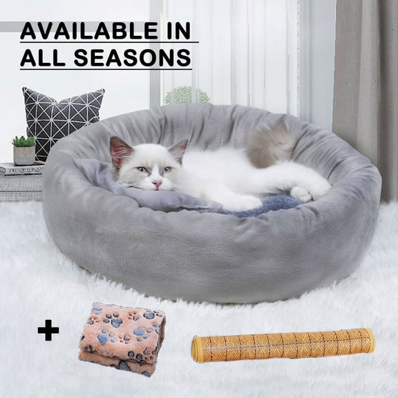 Byepica Pet Cat Round Bed Dog Cushion Bed Calming Soft Sleeping Bed with Pillow for Small Dog & Indoor Cats