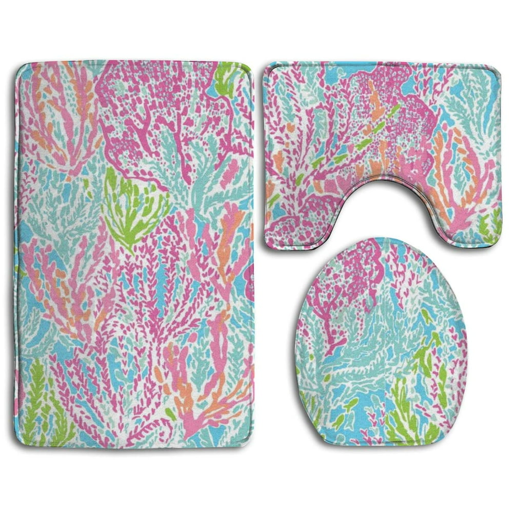 CHAPLLE Colored Coral 3 Piece Bathroom Rugs Set Bath Rug Contour Mat