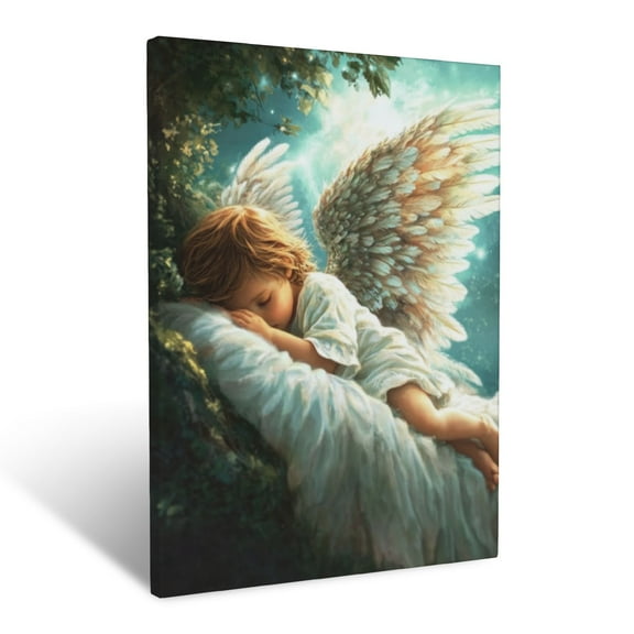 CozyNet Guardian Angel Watching Over A Child In Peaceful Slumber Divine Care & Protection Wall Art Prints With Frame Canvas Perfect for Living Room & Bedroom, Ready to Hang, Wall Decor 12"x16"