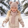 thumbnail image 3 of Sahpxhe Kids Winter Hat Gloves Scarf Set Cable Knit Double Pom Pom Beanie Scarf Gloves 3 Piece Set Ski Cold Weather Accessories Khaki 3-12 Years, 3 of 6