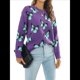 thumbnail image 2 of Suéteres de Punto con Estampado de Mariposas para Mujer, Informales, de Larga y Cuello Redondo Púrpura L, 2 of 10