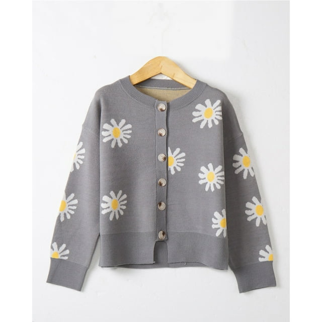 REDHOTYPE New Ladies Printed Sweater Small Autumn Chrysanthemum Embroidered Knit Long Sleeve Button Cardigan Jacket