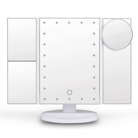 Ovonni Vanity Makeup Mirror Trifold 22 LED Lighted With Touch Screen, 2x 3x 10x Magnifying Spot, Foldable 180°Adjustable Stand And Dual Power Supply For Countertop Bathroom Cosmetic (Best 10x Magnifying Makeup Mirror)
