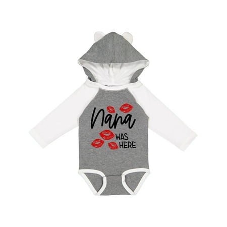 

Inktastic Nana Was Here Red Kisses Gift Baby Boy or Baby Girl Long Sleeve Bodysuit