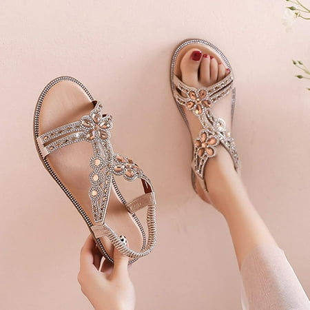 

BRISEZZS Flat Sandals for Women- Casual Open Toe Boho Thin Straps Beach Sandals Summer Sandals #809 Gold