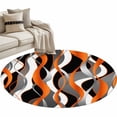 thumbnail image 2 of Orange Gray Stripes Round Living Room Rugs 4 ft, Abstract Art Modern Washable Area Rug with Non-Slip Sturdy Edge Binding Round Carpet for Entryway Kitchen Bedroom Bathroom, 2 of 9