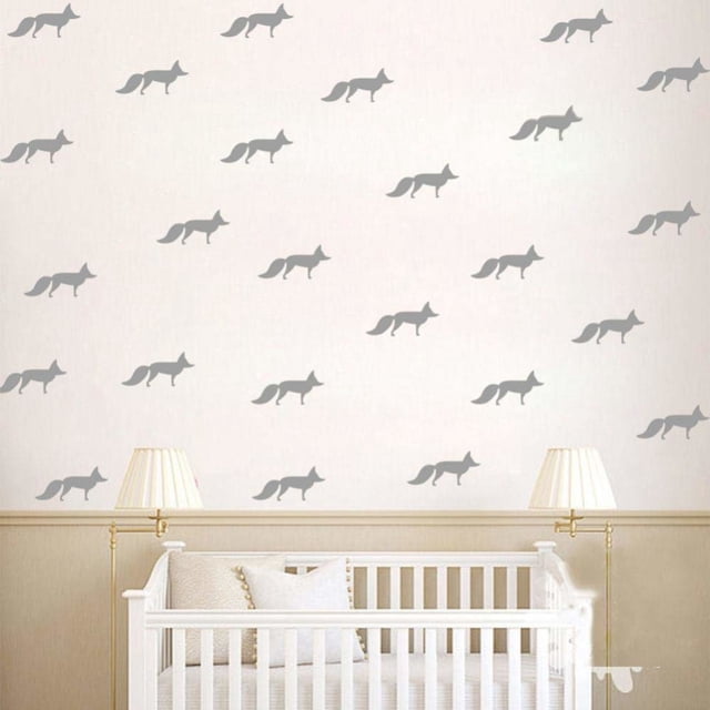 Adhesivo de vinilo para pared en forma de zorro gris claro para decoración de dormitorios y habitaciones infantiles