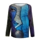 thumbnail image 4 of Camiseta holgada de manga larga con cuello redondo y estampado abstracto de cara informal a la moda para mujer Fridja  czfsfas362, 4 of 4