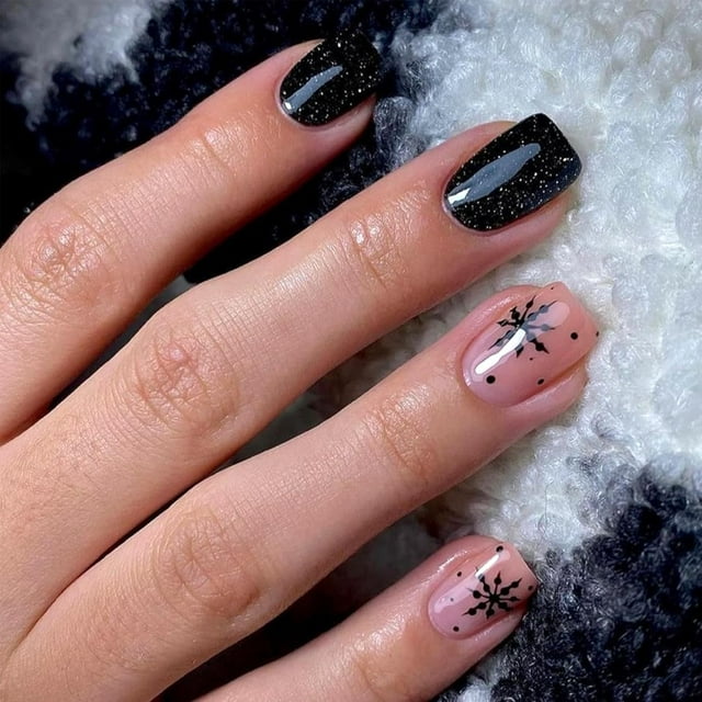 Christmas nail art stickers, square snowflake pattern, Christmas tree and reindeer false nails, red and green full coverage, 24 pieces per pack, jelly gel style.,R