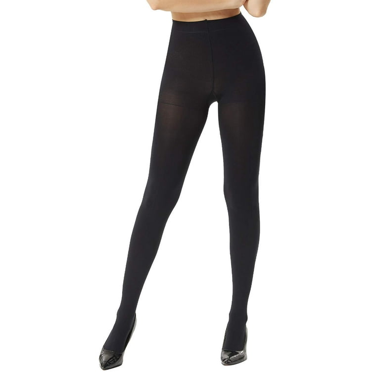 MANZI 2 Pairs Black Opaque Control Top Tights with Comfort Stretch