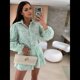 thumbnail image 5 of Conjunto de 2 Piezas de Blusa de Encaje para Mujer, Camisetas, Tops, Pantalones Cortos Ajustados, Ropa Deportiva para Fiesta y Club. Verde M, 5 of 8