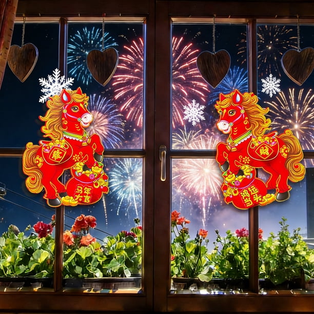 Chinese Year Door Decoration Horse Symbol Spring Festival Wall Sticker Set of 1