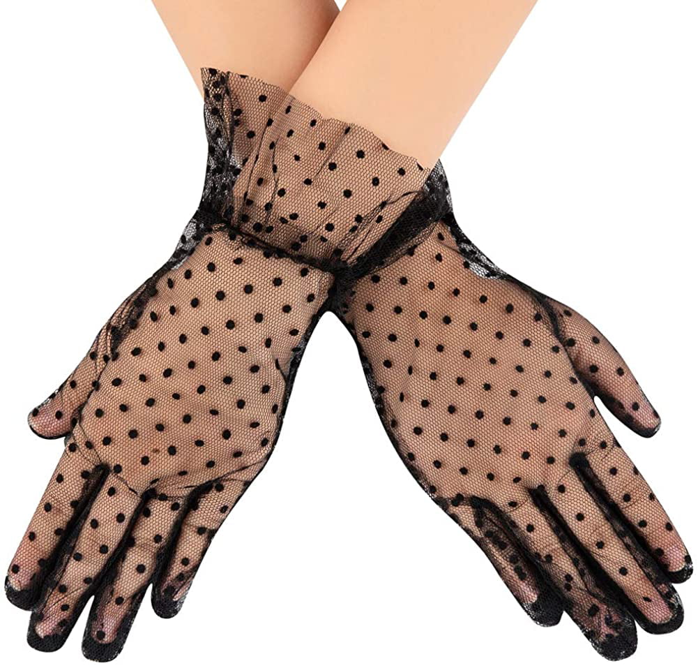 Essencedelight Short Lace Gloves Elegant Women Wrist Length Floral Gloves Screen Touch Glove Sun UV Protection Gloves for Wedding Dinner Parties 