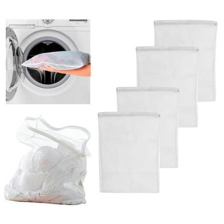 AllTopBargains 4 Pc Mesh Laundry Bags 14 x 18 Lingerie Delicates Panties Hose Bras Wash (Best Bra Bags For Laundry)