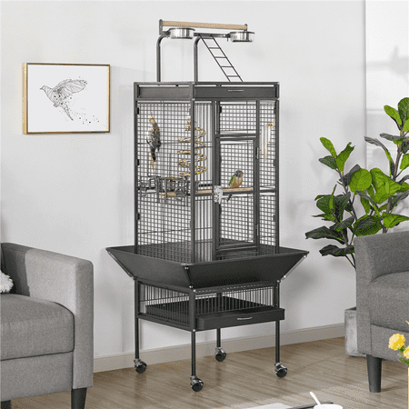 Yaheetech 61.5''H Rolling Play Top Metal Bird Cage,Hammered Black