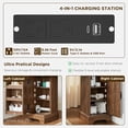 thumbnail image 5 of OKD 48" Corner Vanity Desk with Lighted Mirror & Charging Station, Farmhouse Makeup Vanity Table with Glass Top, 3 Drawers & 2 Cabinets, Reclaimed Barnwood, 5 of 7
