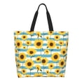 thumbnail image 1 of Fotbe White Blue Striped Sunflower Bolsa Tote Estética de Lona con Estampado para Mujer - Bolsa Reutilizable de Hombro Casual para Vacaciones, Compras, Trabajo y Gimnasio, 1 of 8
