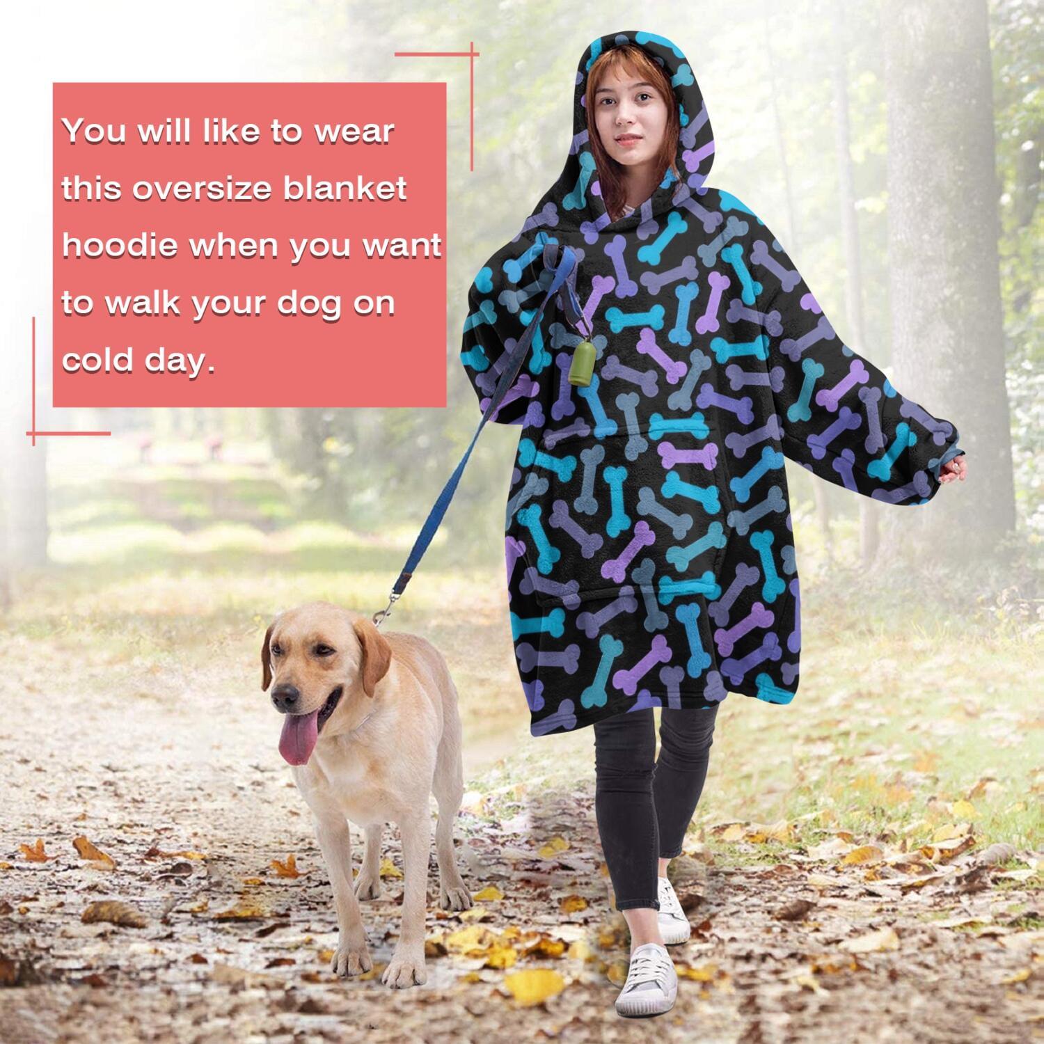 Dog Bones Wearable Oversized Blanket,Wearable Blanket Hoodie for Adults,Cozy Hooded Blankets with Super Pockets,Super Warm Fuzzy Pullover for Women & Men