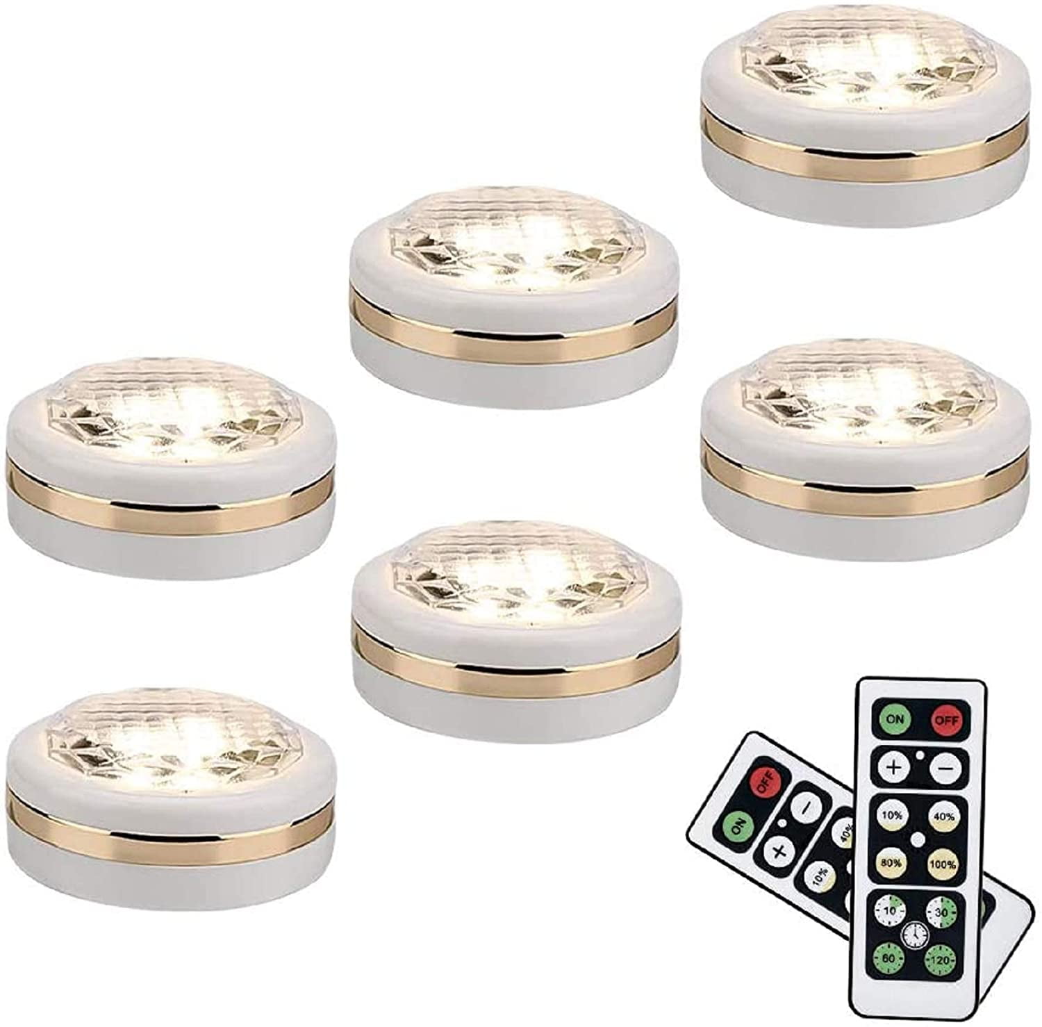 4 x Super Bright Dimmable Adhesive Puck Lights LED Cabinet Caravan Timer Remote 