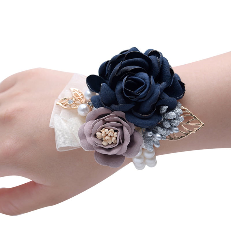 Bridal Wedding Party Wrist Pearl Corsage Bracelet Bridesmaid Hand Wrist Flowers 