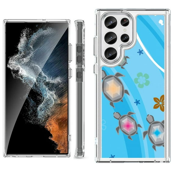 Shockproof Bumper Phone Case for Samsung Galaxy S23 Ultra 5G, by OneToughShield ® - Happy Turtle