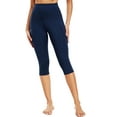 thumbnail image 6 of NELEUS Womens Tummy Control High Waist Capri Yoga Leggings with Pocket,Navy Blue+Blue+Wine Red,US Size 2XL, 6 of 9