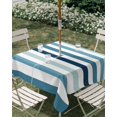 thumbnail image 2 of Outdoor Tablecloth with Umbrella Hole, Blue Teal Ombre Grey Striped Spillproof Waterproof Outdoor Table Cover, Farmhouse Stripe Modern Patio Tablecloths for Party/Garden/Picnic, Square 60"x60", 2 of 9