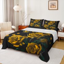 Manfei Fashion Orange Rose Bed Sheets for Adult, Flower Floral King Sheets, Romantic Anniversary Sheet Set, Microfiber Bedroom Decor, 4 Pieces
