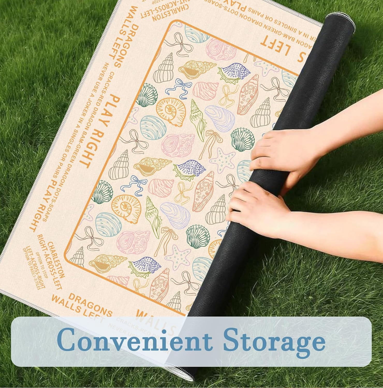 Beige Nautical Coastal Beach Shell Mahjong Mat 31.5" x 31.5", Bow Non-Slip Noise Reduction Mahjong Table Cover Accessories Supplies for Dominoes Poker Card Board and Tile Games Gifts