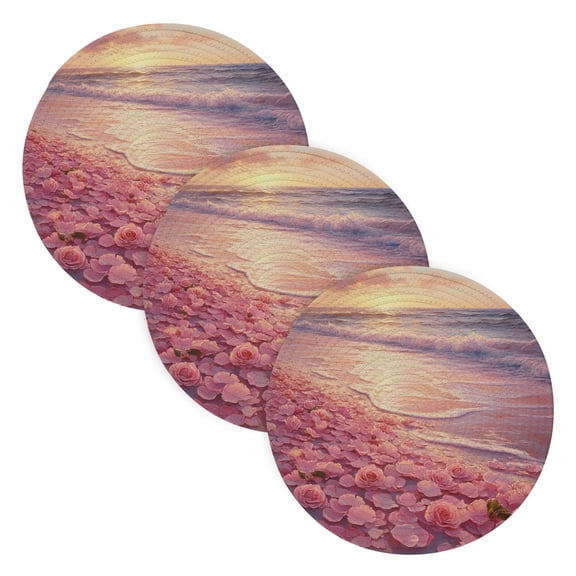 BZSMCE Mats for Pots,Pans Place Beach with Pink Rose Petals Simple Style Pattern Pot Mats