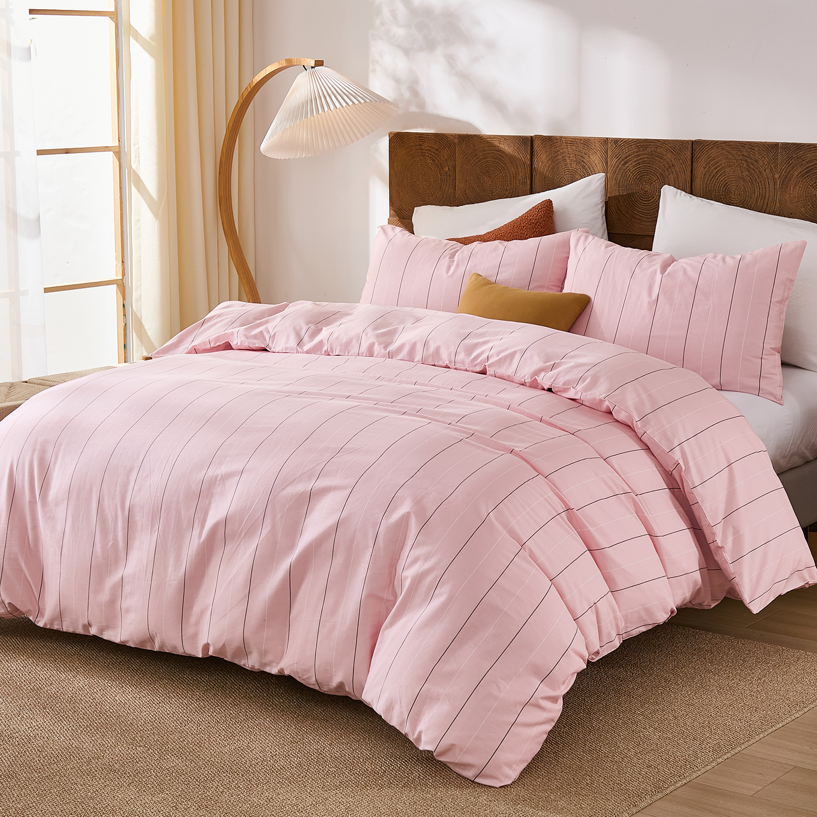 100% Cotton Stripe Duvet Cover Set Queen Size - Gray Striped Duvet Cover Set with Zipper Closure & 8 Corner Ties, Modern Minimalist Wide Stripe Bedding Set for Cozy Elegant Bedroom
