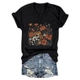 thumbnail image 4 of T Shirts for Women Graphic Floral Print V Neck Short Sleeve Loose Fit Tops for Summmer Casual Wear Graphic Tees for Women Black L, 4 of 4