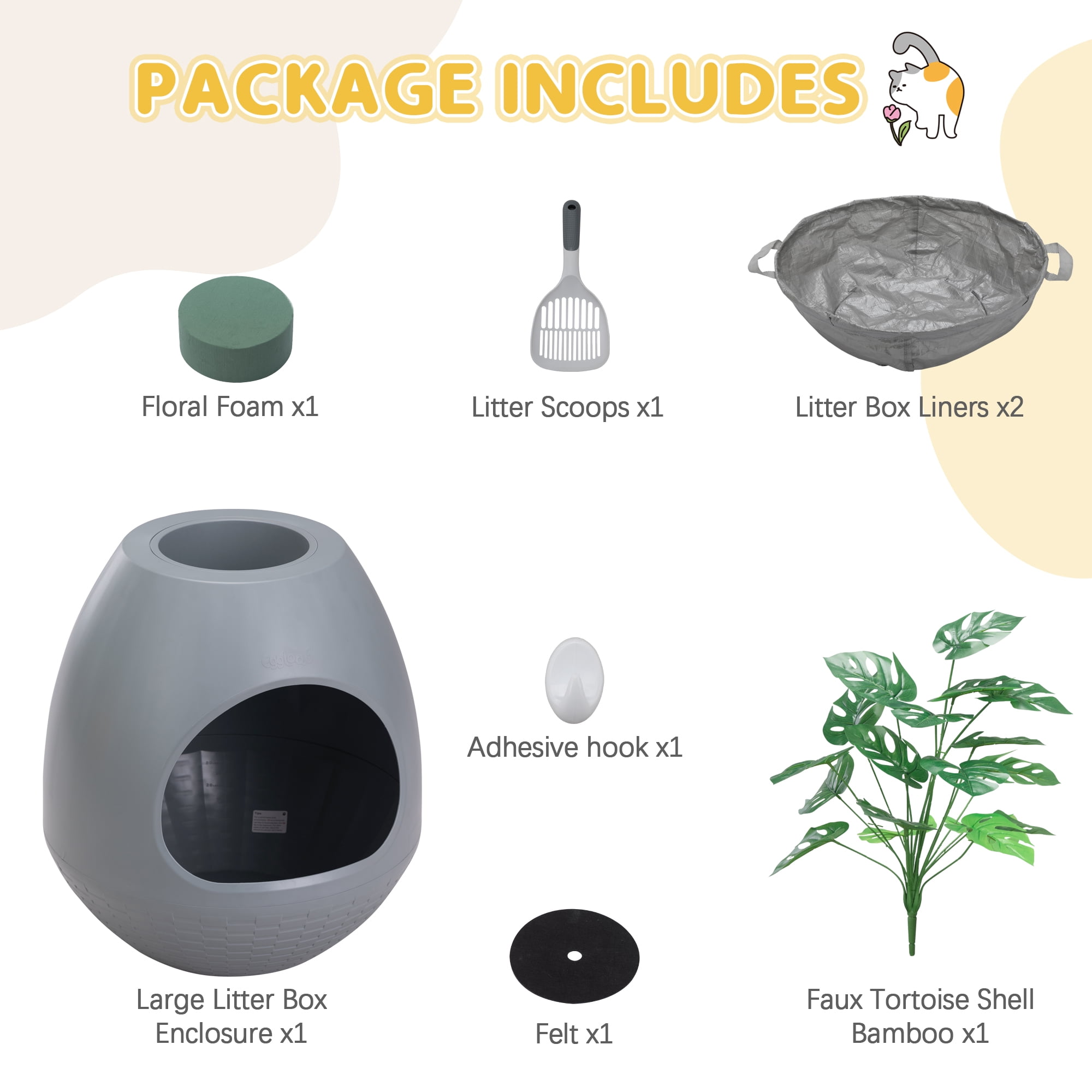 Eggloa6 Cat Plant Litter Box Set With Artificial Plants, Attached Scoop, Replaceable Litter Box Liners, Hidden Cat Litter Box Furniture, Gray