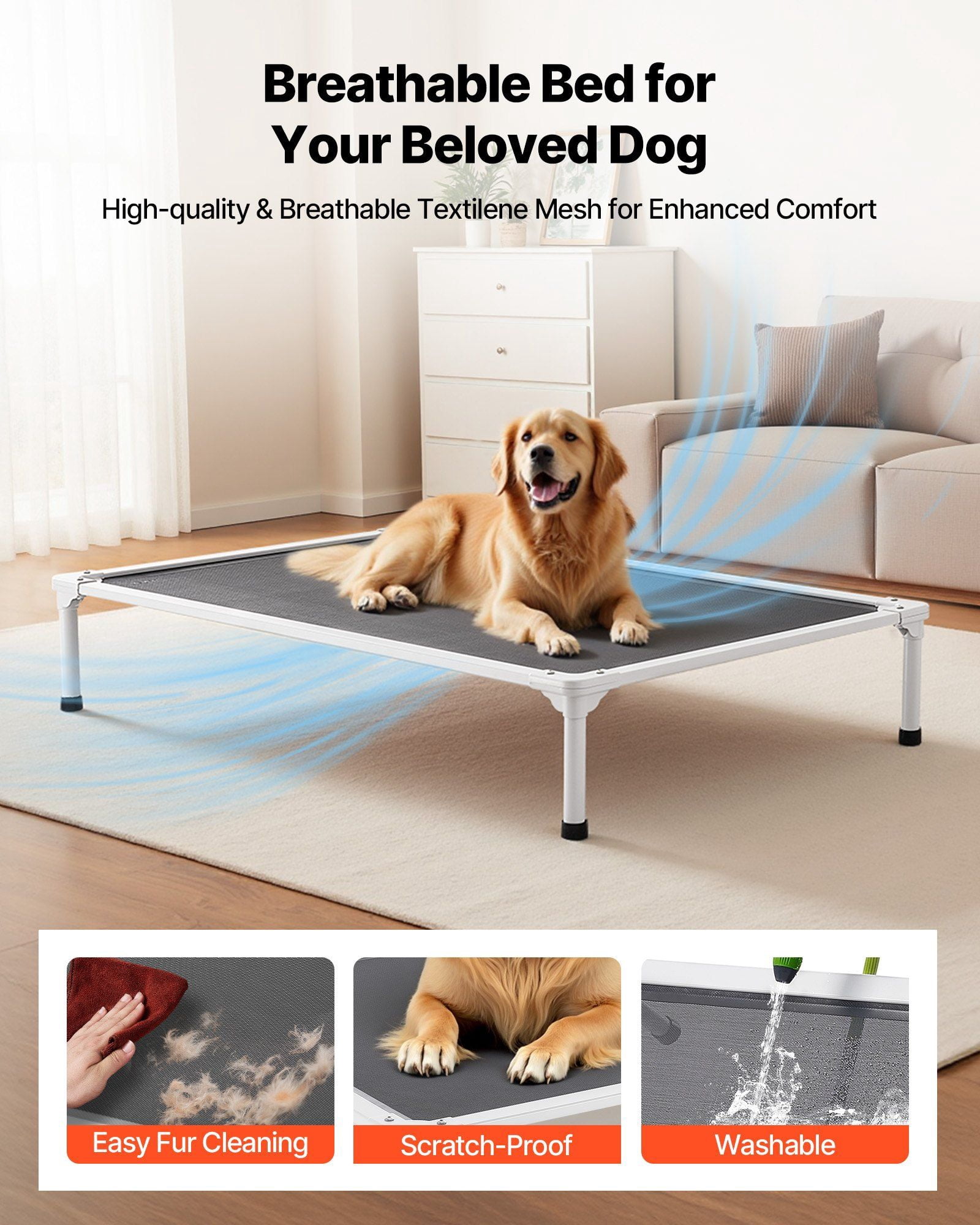 Elevated Dog Bed for Large Dogs Portable Raised Cot with Aluminum Frame Breathable Mesh Indoor Outdoor Cooling Hammock XL Gray