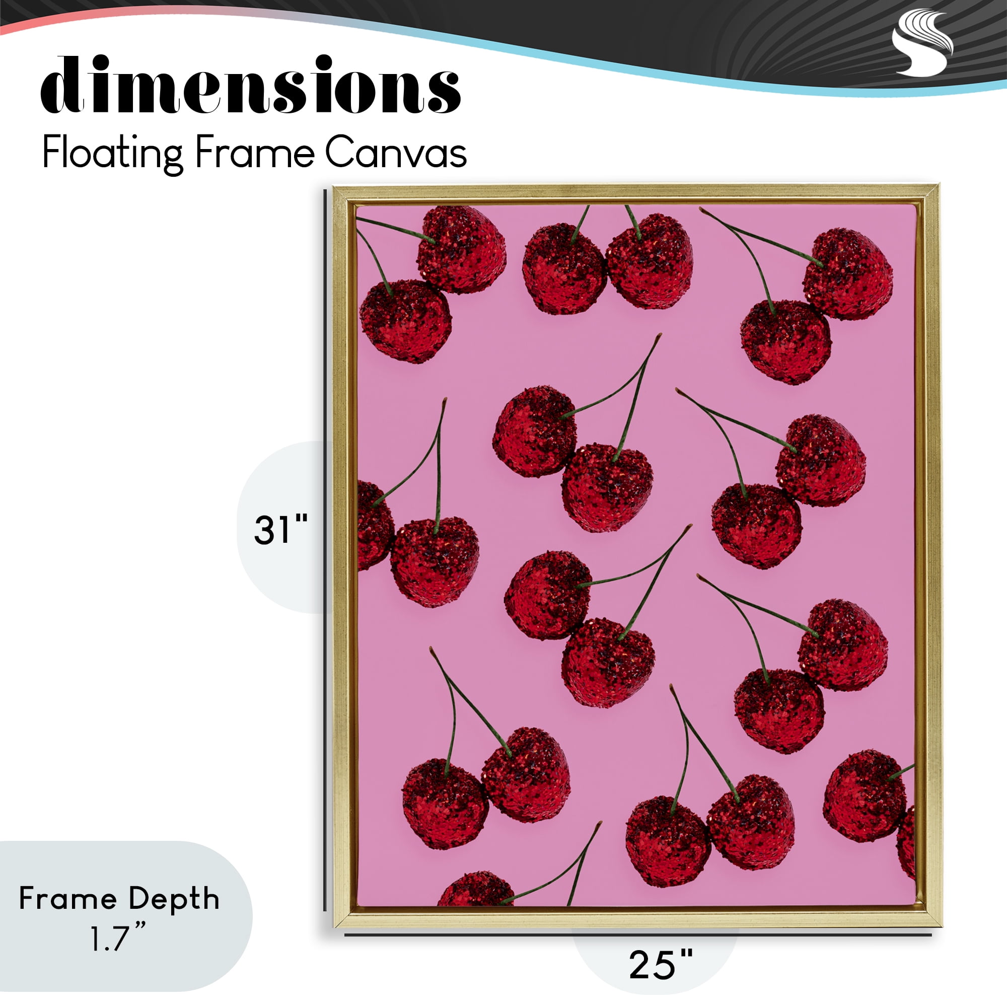Stupell Industries Glitter Glam Cherries Pattern Gold Framed Floater Canvas Wall Art, design by LISH Creative