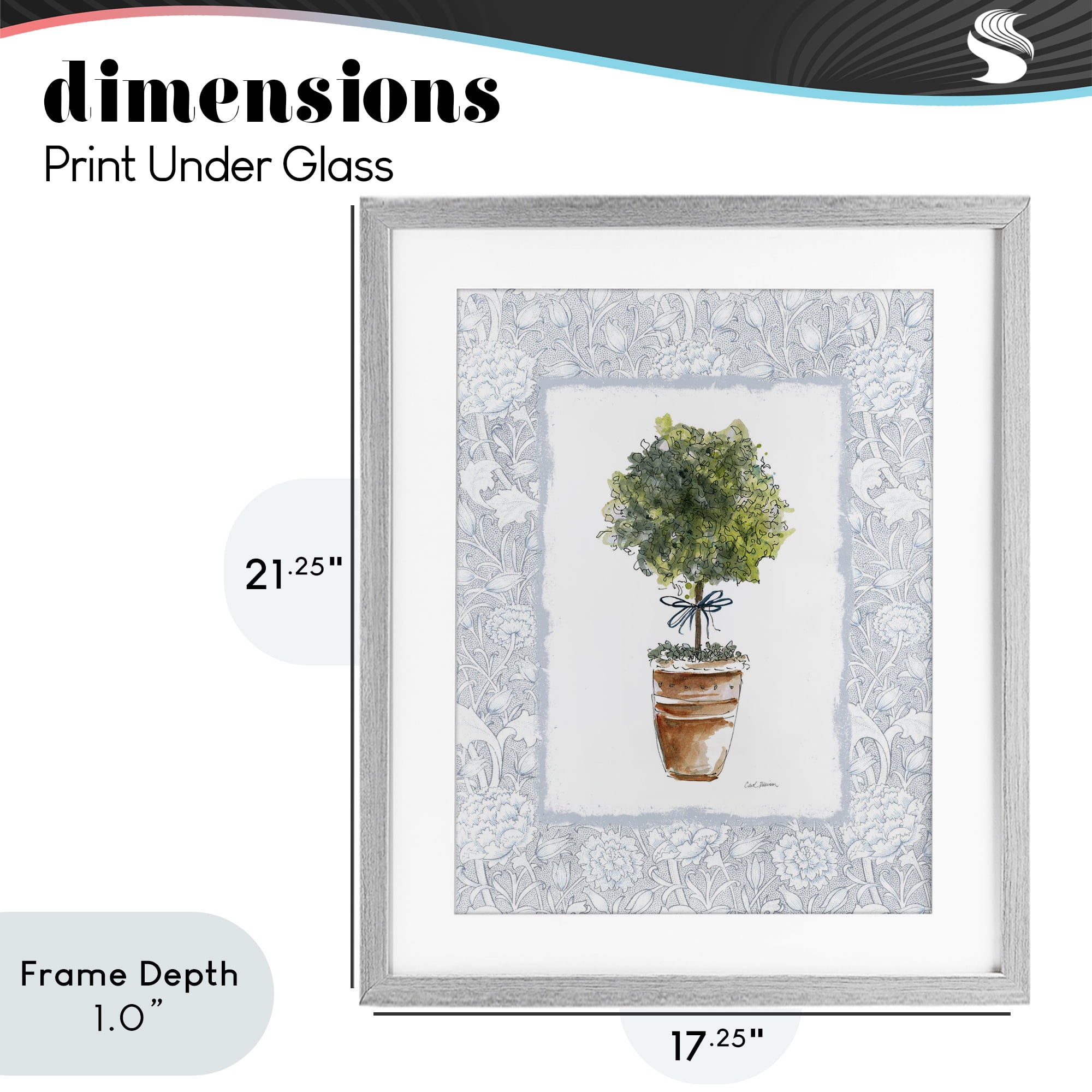Stupell Industries Potted Topiary in Terracotta Gray Framed Print Under Glass, design by Carol Robinson