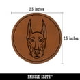 thumbnail image 2 of Doberman Pinscher Dog Head 2.5" Faux Leather Round Engraved Iron-On Patch - Brown, 2 of 6