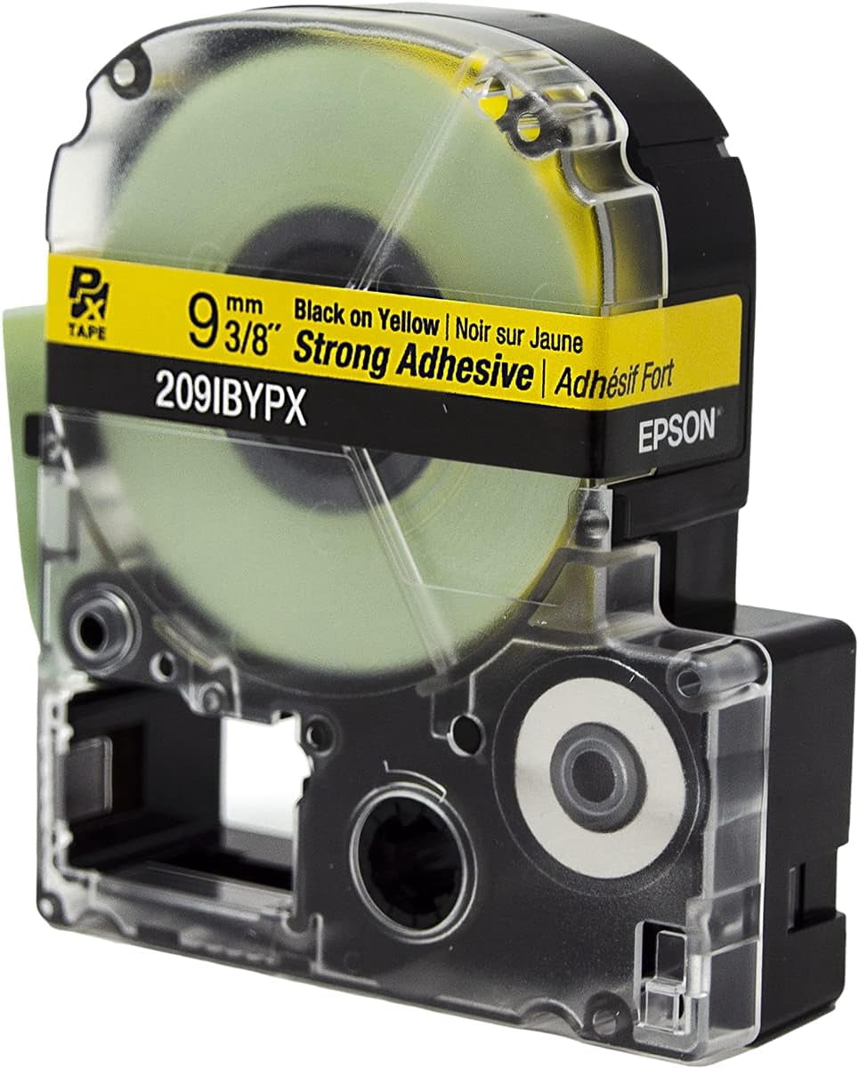 Epson LABELWORKS 209IBYPX - Black on Yellow PET Label Maker Tape, Strong Adhesive - 3/8" (9MM) Wide, 30'