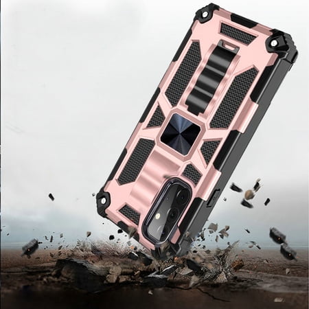for Samsung Galaxy A72 5G Heavy Duty Hybrid Shockproof [Military Grade] Rugged Protective Support Magnetic Car Mount Kickstand Cover Xpm Phone Case [Rose Gold]