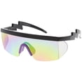 thumbnail image 2 of Oversize Semi Rimless Goggle Shield Sunglasses Mirrored Lens 60mm (Black Purple / Rainbow), 2 of 4