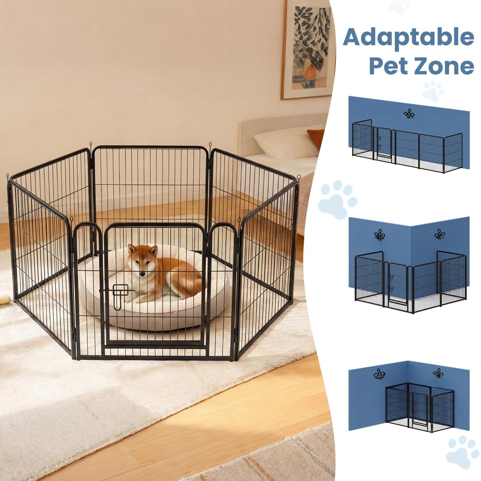 Dog Playpen Indoor  Metal 24 Inch 6 Panels Foldable Pet Fence With Door Outdoor Small Medium Large Puppy Portable Exercise Play Pen For Rv Camping Trips Yard