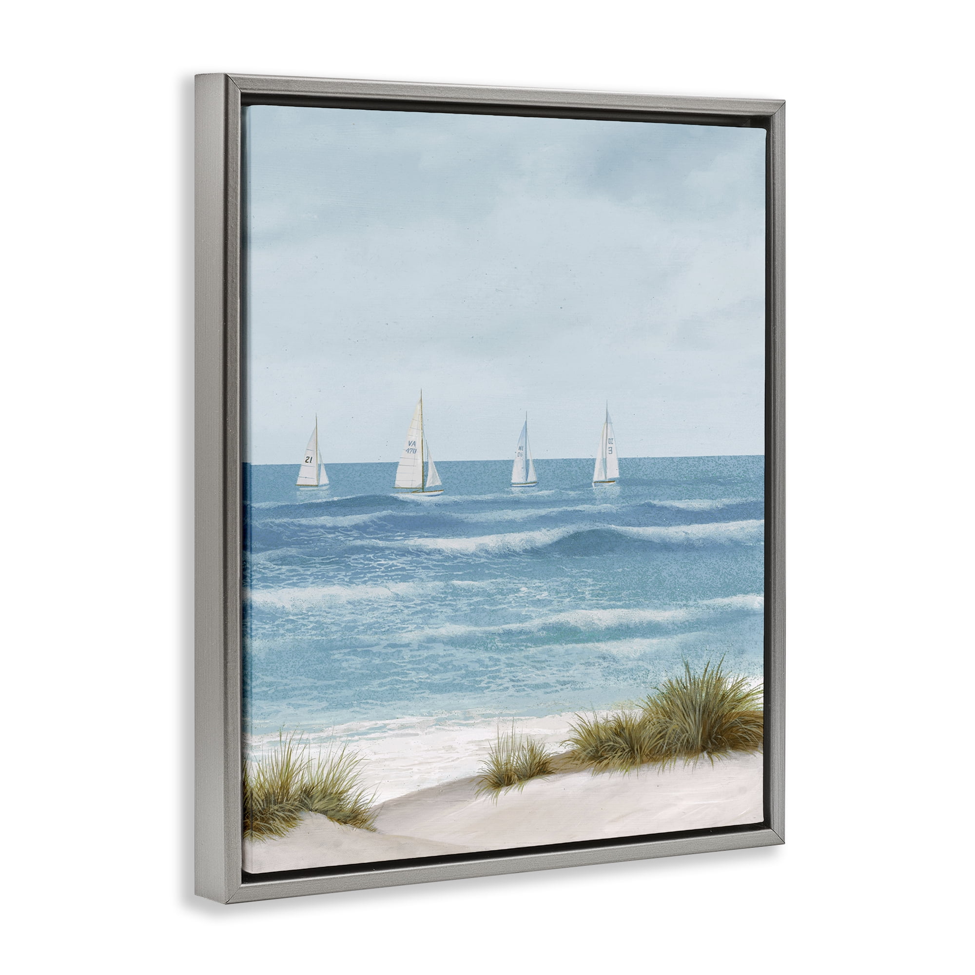 Stupell Industries Boats Sailing Away Gray Framed Floater Canvas Wall Art, design by Lorenzo Collective