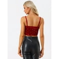 thumbnail image 4 of Camisola de terciopelo con tirantes finos y lentejuelas brillantes Allegra K para mujer Rojo M, 4 of 6