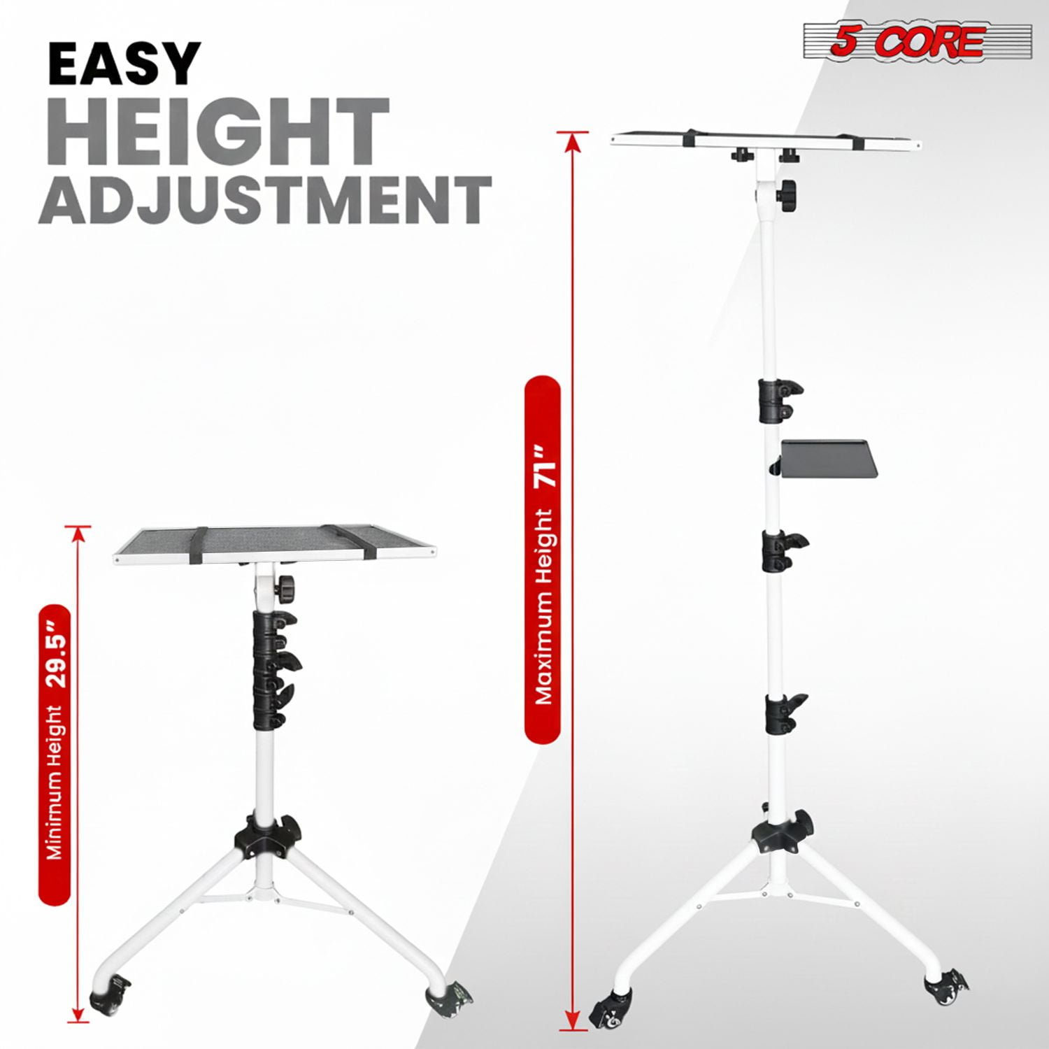 3-in-1 Adjustable Projector Stand with 2 Shelves & Phone Holder, Portable Tripod Laptop Cart, Height 29.5 to 71 Inches, Holds up to 33 lb