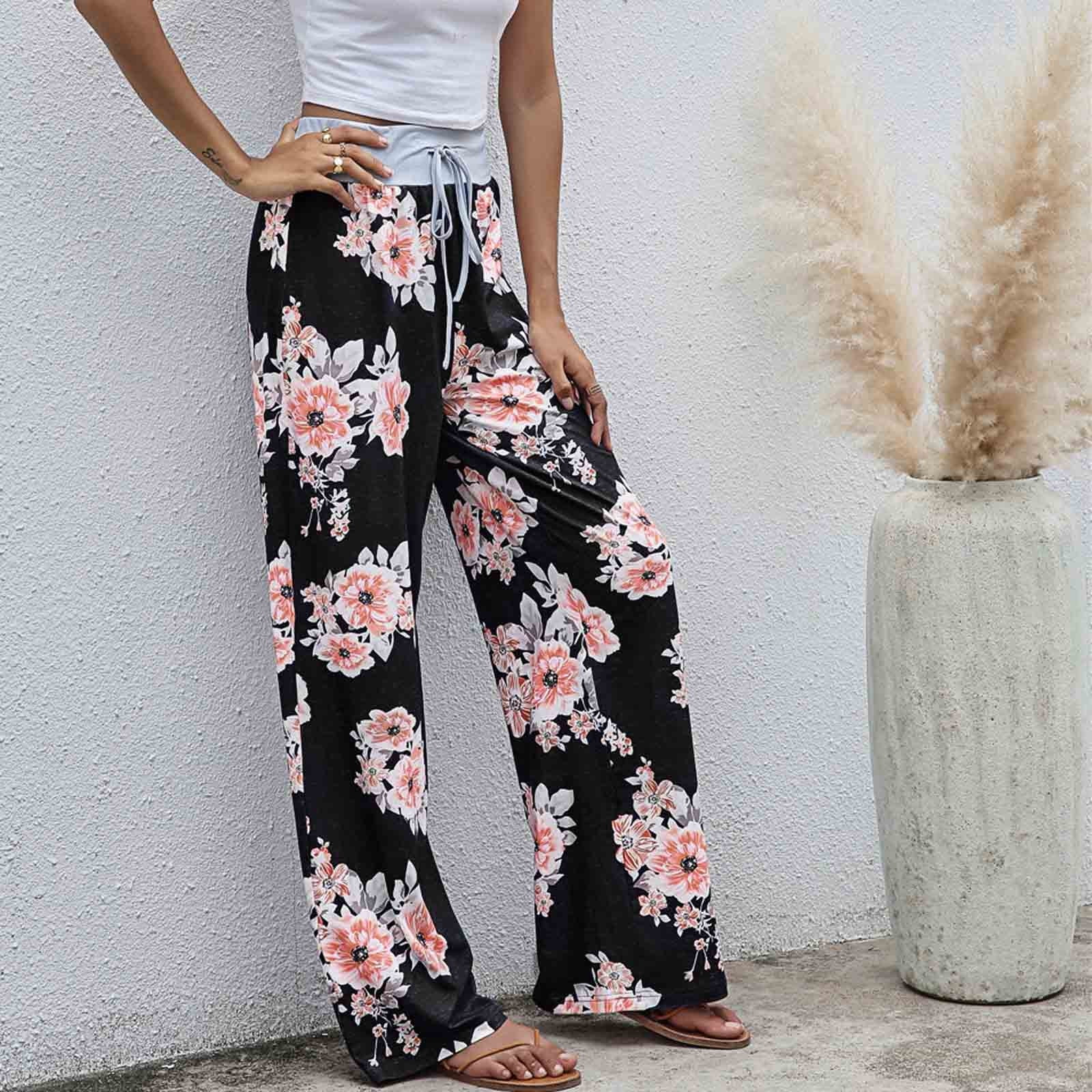 PNTUTB Pantalon de Détente à Jambes Larges Imprimé Floral Taille