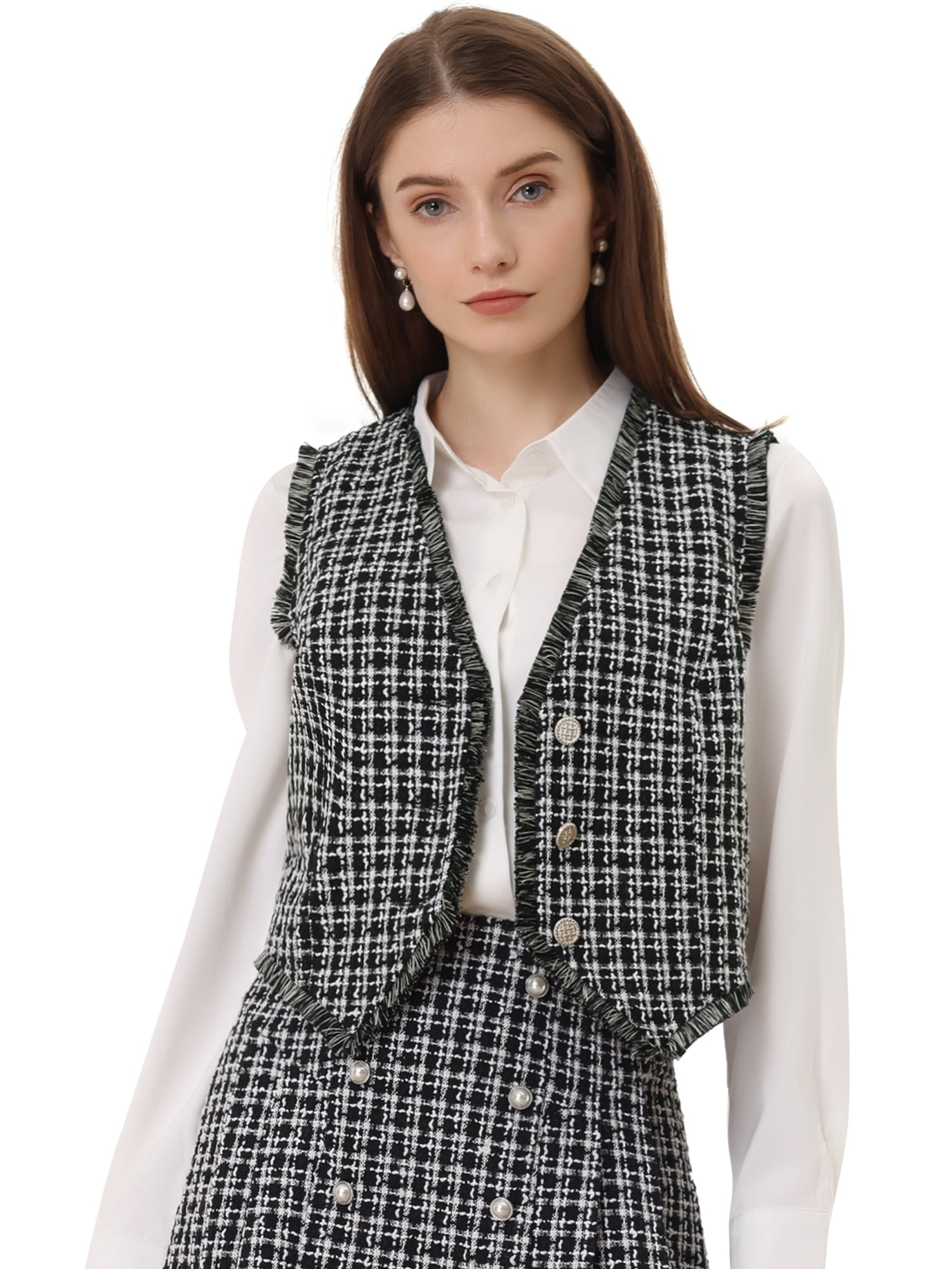 Outfit Con Chaleco De Cuadros Chaleco De Tela De Cuadros Para