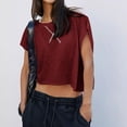 thumbnail image 4 of Hueook Fall Short Sleeve Workout Tops For Women Crew Neck Criss Cross Back Yoga Athletic Tee Cotton Shirts Wine XL, 4 of 6