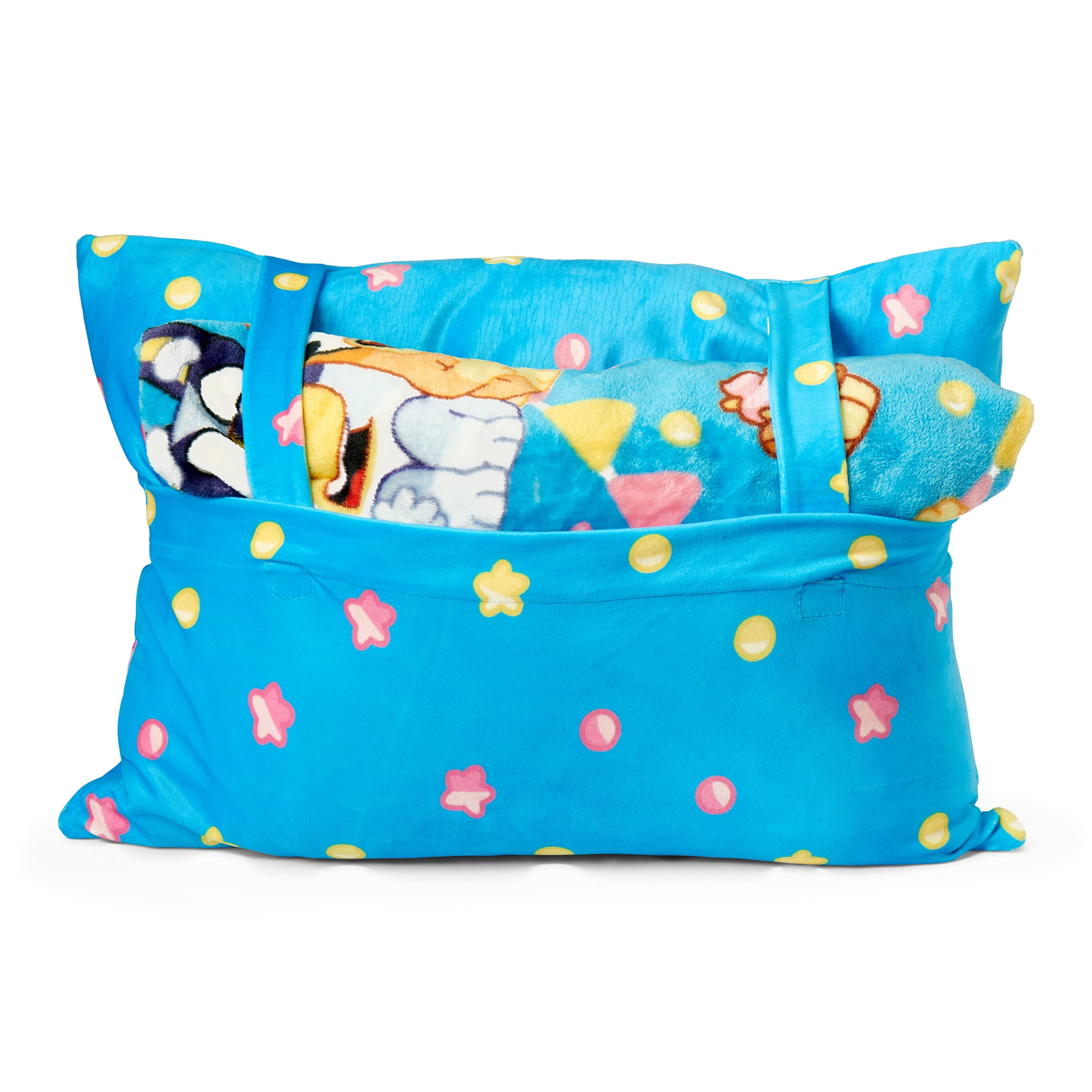 Bluey Party Pups Silk Touch Throw Blanket 50X60 inches with Plush Pocket Pillow 14X20 inches – Ultra Soft Plush Character Pillow for Kids